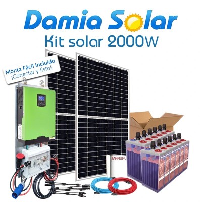 Kit Solar 2000W Fines de semana onda pura y cargador: Luz, Tv, Nevera Congelador, Lavadora, Etc.