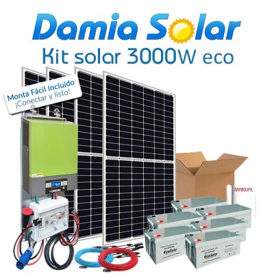 Kit Solar 3000W ECO Fines de semana onda pura y cargador: TV, Nevera Congelador, Lavadora, Etc.