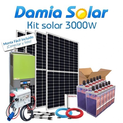 Kit Solar 3000W Fines de semana onda pura y cargador: Luz, Tv, Nevera Congelador, Lavadora, Etc.