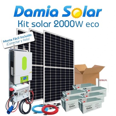 Kit solar 2000W ECO Uso Diario: Nevera Congel., lavadora, microondas.. ONDA PURA