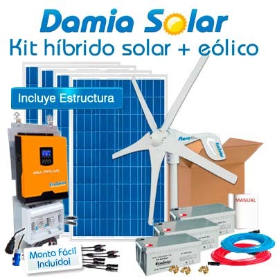 Comprar Kit híbrido solar + eólico 1300W Uso Diario: TV, luz, etc - Damia Solar