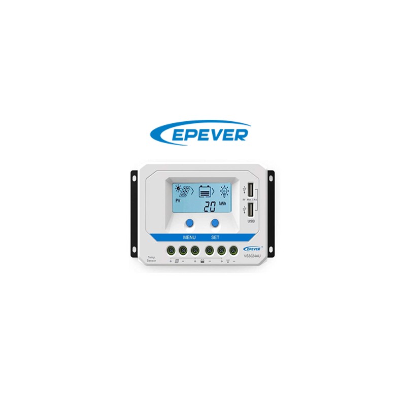 Regulador de carga EPEVER PWM 30A 12V/24V con Pantalla y USB (VS3048AU)