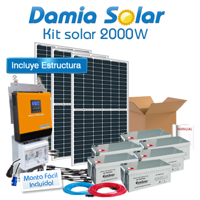 Kit solar 2000W ECO Uso Diario: Nevera Congel., lavadora, microondas.. ONDA PURA