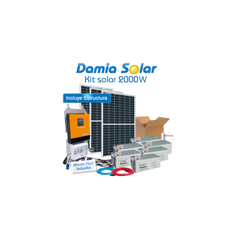 Kit solar 2000W ECO Uso Diario: Nevera Congel., lavadora, microondas.. ONDA PURA
