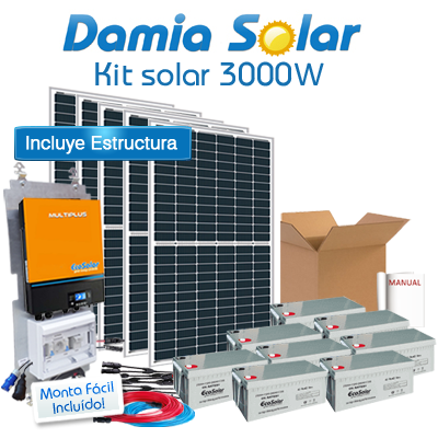 Kit solar 3000W ECO Uso Diario: Nevera Congel., lavadora, microondas.. ONDA PURA