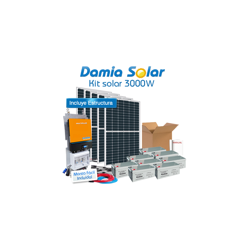 Kit solar 3000W ECO Uso Diario: Nevera Congel., lavadora, microondas.. ONDA PURA
