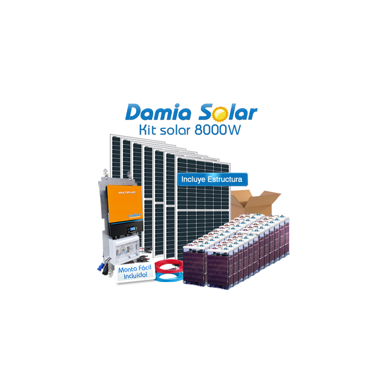 Kit solar 8000W Uso Diario: Placa inducción, Nevera-Congelador, lavadora, TV...
