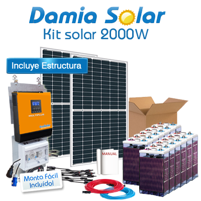 Kit Solar 2000W Fines de semana onda pura y cargador: Luz, Tv, Nevera Congelador, Lavadora, Etc.