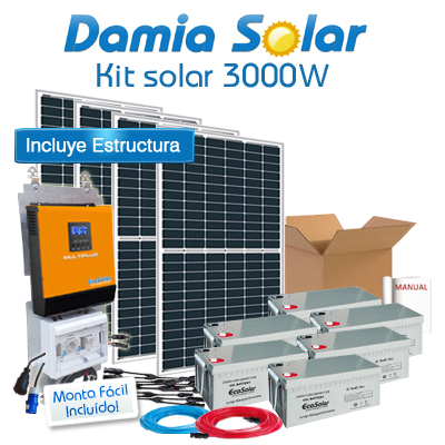 Kit Solar 3000W ECO Fines de semana onda pura y cargador: TV, Nevera Congelador, Lavadora, Etc.