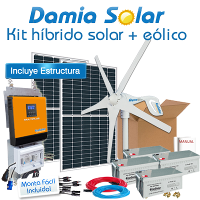 Kit híbrido solar + eólico 2000W Diario: Frigo,TV, máquina lavar. Microondas