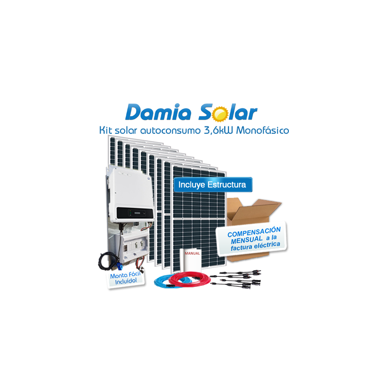 Kit de autoconsumo solar monofásico de 3,6kW DNS com excedentes