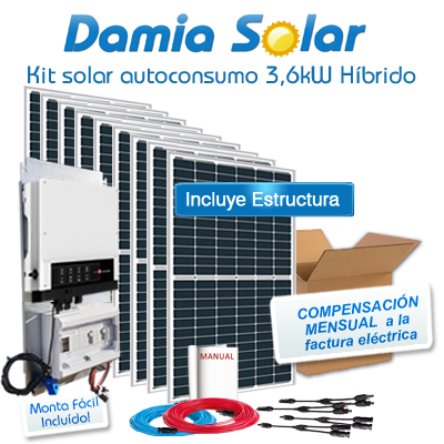Kit autoconsumo solar 3,6kW EM híbrido Inyección Cero