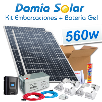 Kit solar para barcos 560W 12V  + Bateria de Gel (2 x Painéis de 280W 24V)