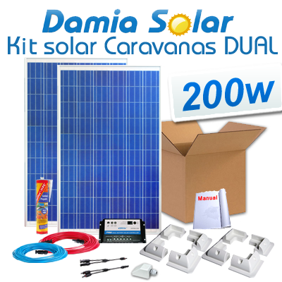 Kit solar completo para caravanas 200W con regulador Dual (dos paneles de 100W 12V)
