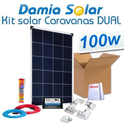 Kit solar completo para caravanas 100W con regulador para carga de 2 baterías