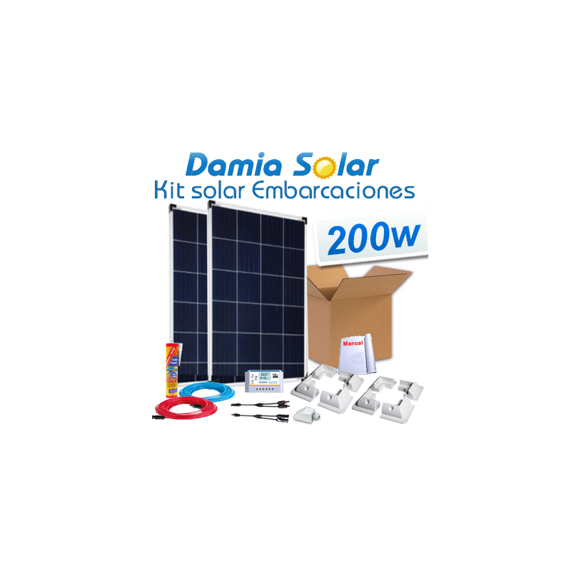 Kit solar completo para embarcaciones y barcos 200W (dos paneles de 100W 12V)