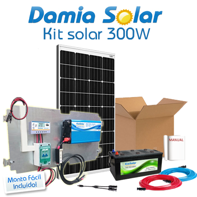 Kit solar 300W Uso Diário: iluminação. Com inversor ONDA MODIFICADA