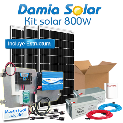 Kit solar 800W Uso Diario: nevera con congelador, luz, TV. ONDA PURA BLUE