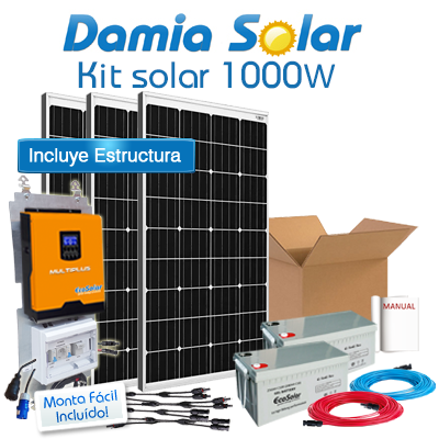 Kit Solar 1000W Fines de semana con inversor onda pura y cargador: Luz, TV y nevera.