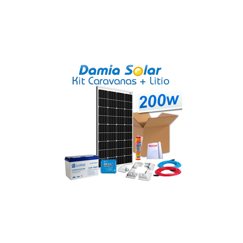 Kit solar completo para autocaravanas 200W + Bateria Litio