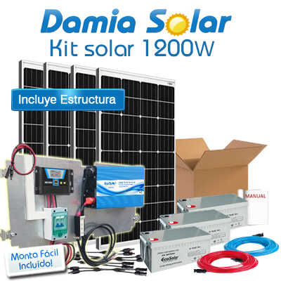 Kit solar 1200W Uso Diario: nevera con congelador, luz, TV. ONDA PURA BLUE