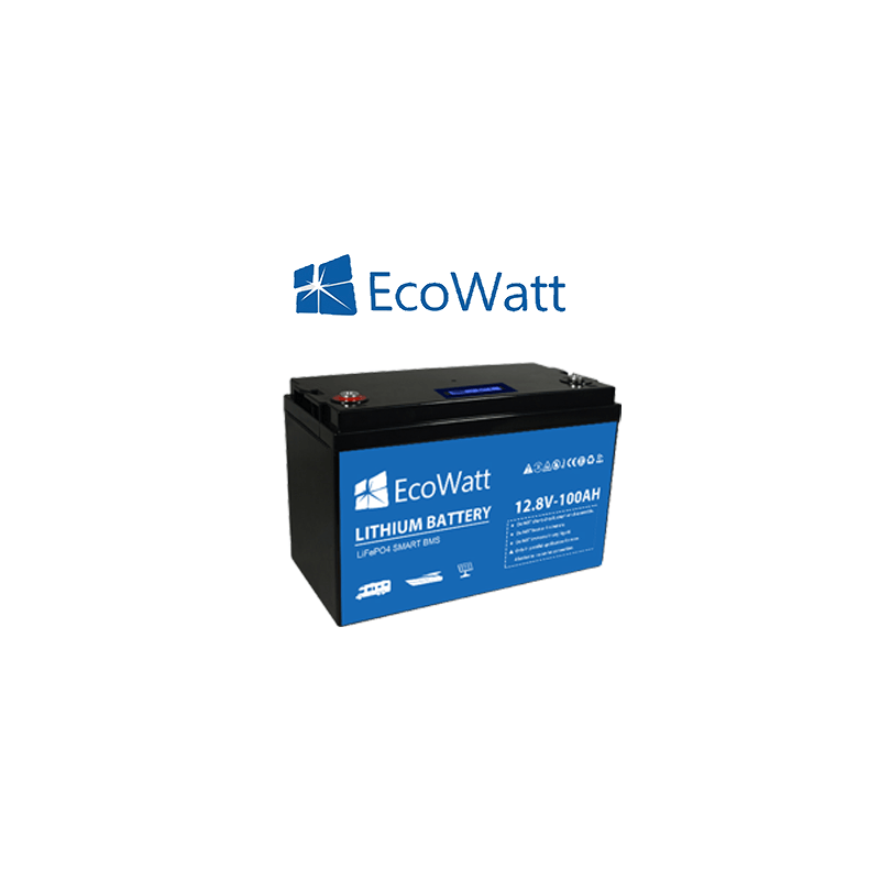 Bateria de lítio EcoWatt LiFePO4 Smart BMS 12.8V 100Ah